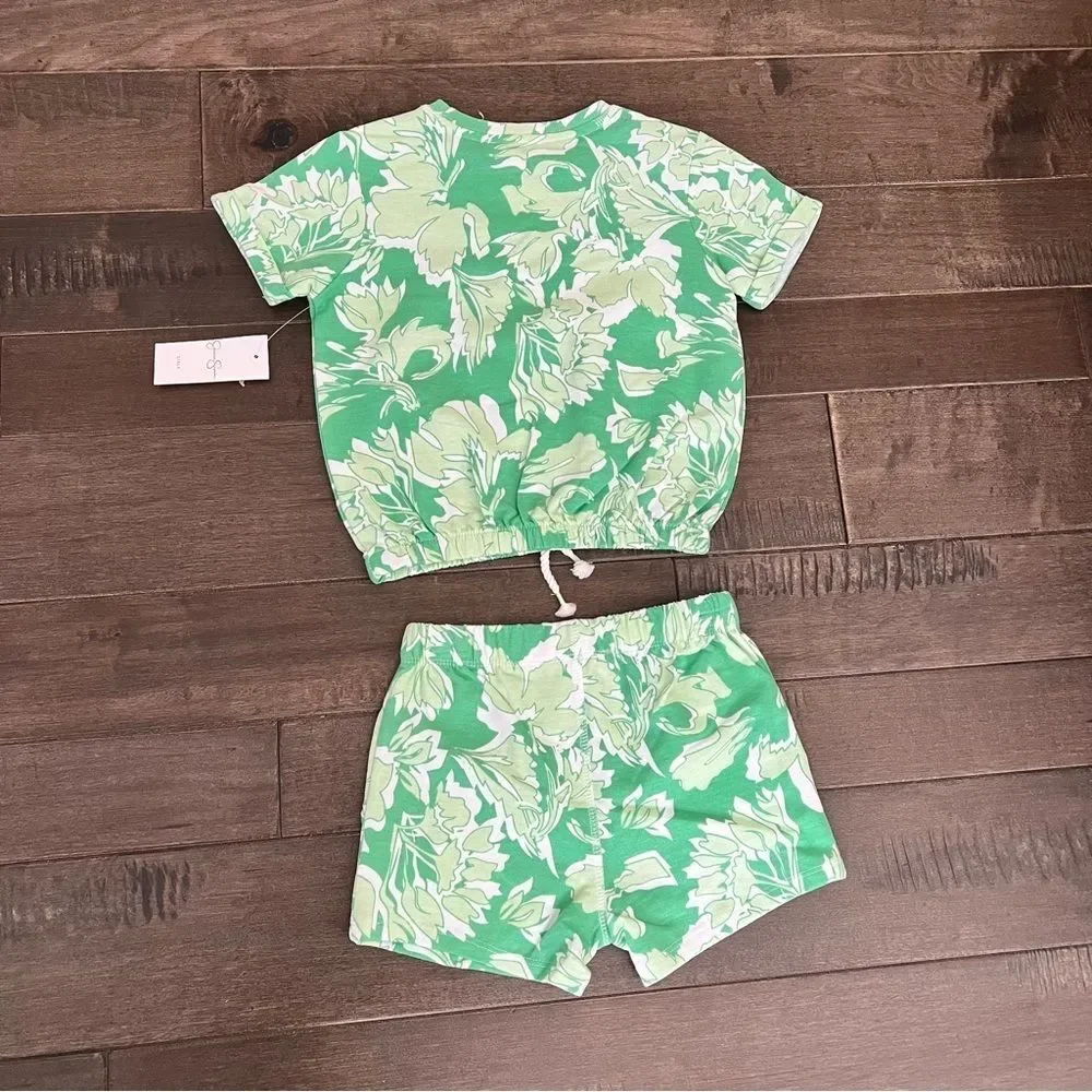 Jessica Simpson Matching Outfit Set Toddlers Girl 4T Tropical Floral Green Girls